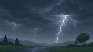Dark cloud with lightning.