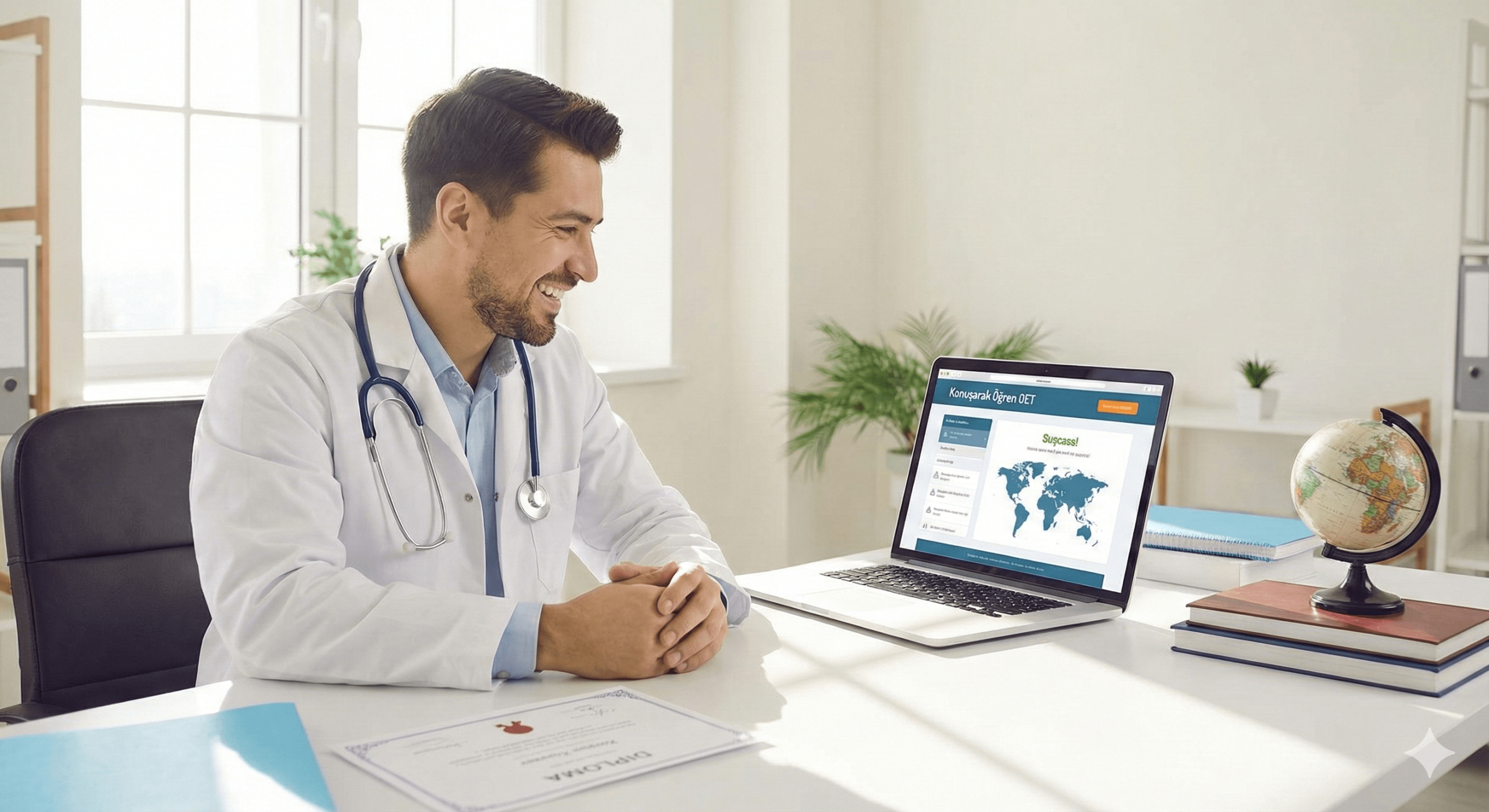 online oet kursu ile yurtdışı kariyerine hazırlanan doktor