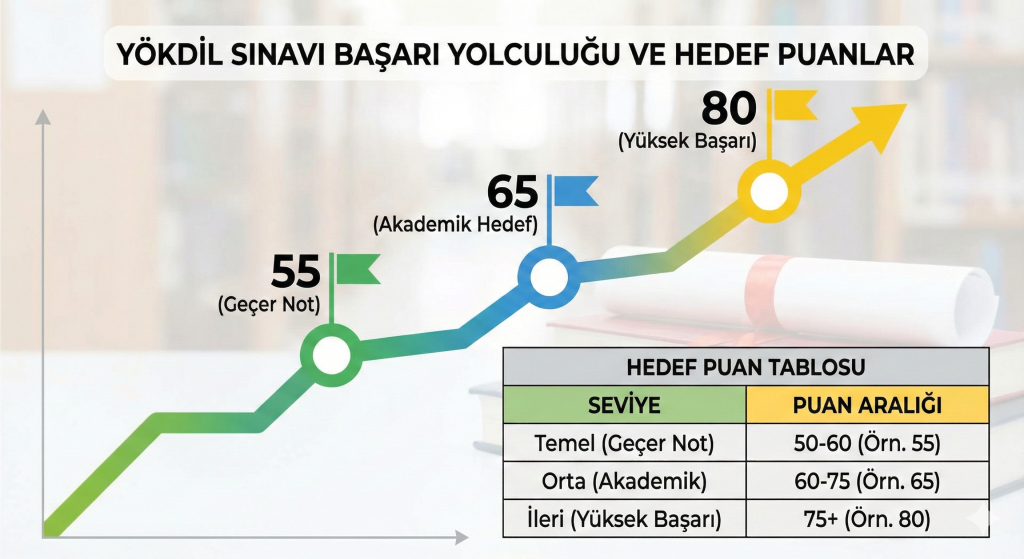 Yökdil sınavı hedef puan tablosu ve başarı grafiği.