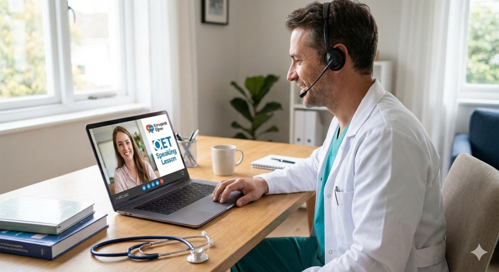 Konuşarak Öğren ile OET Speaking pratiği yapan doktor