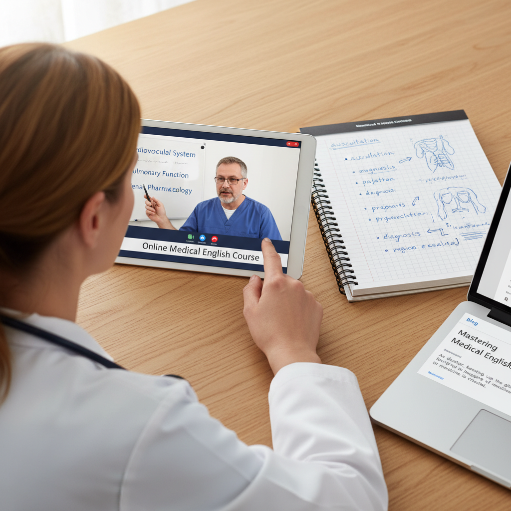 Online medikal İngilizce dersi alan doktor