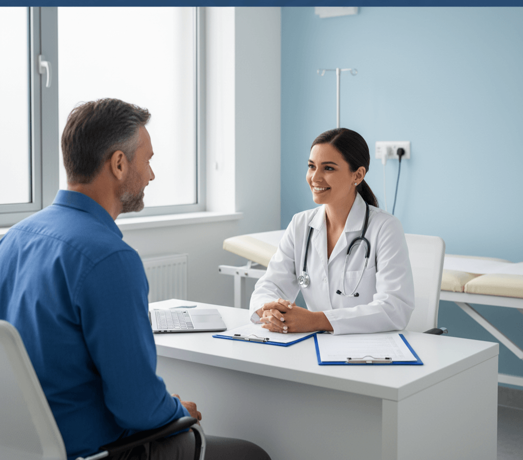 PLAB 2 iletişim becerileri kapsamında hasta ile konuşan doktor